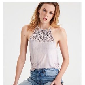American Eagle Macrame Halter Tank Top